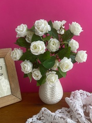 Розы искусственные кустовые евро, голова 4 см, ветка 5 голов и 1 бутон, 48 см, набор 3 ветки.