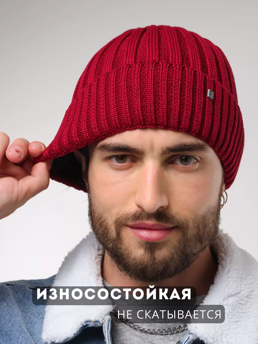 Шапка зимняя на флисе вязаная бини