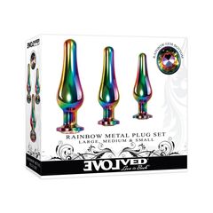 Набор из 3 радужных анальных пробок Rainbow Metal Plug Set - 