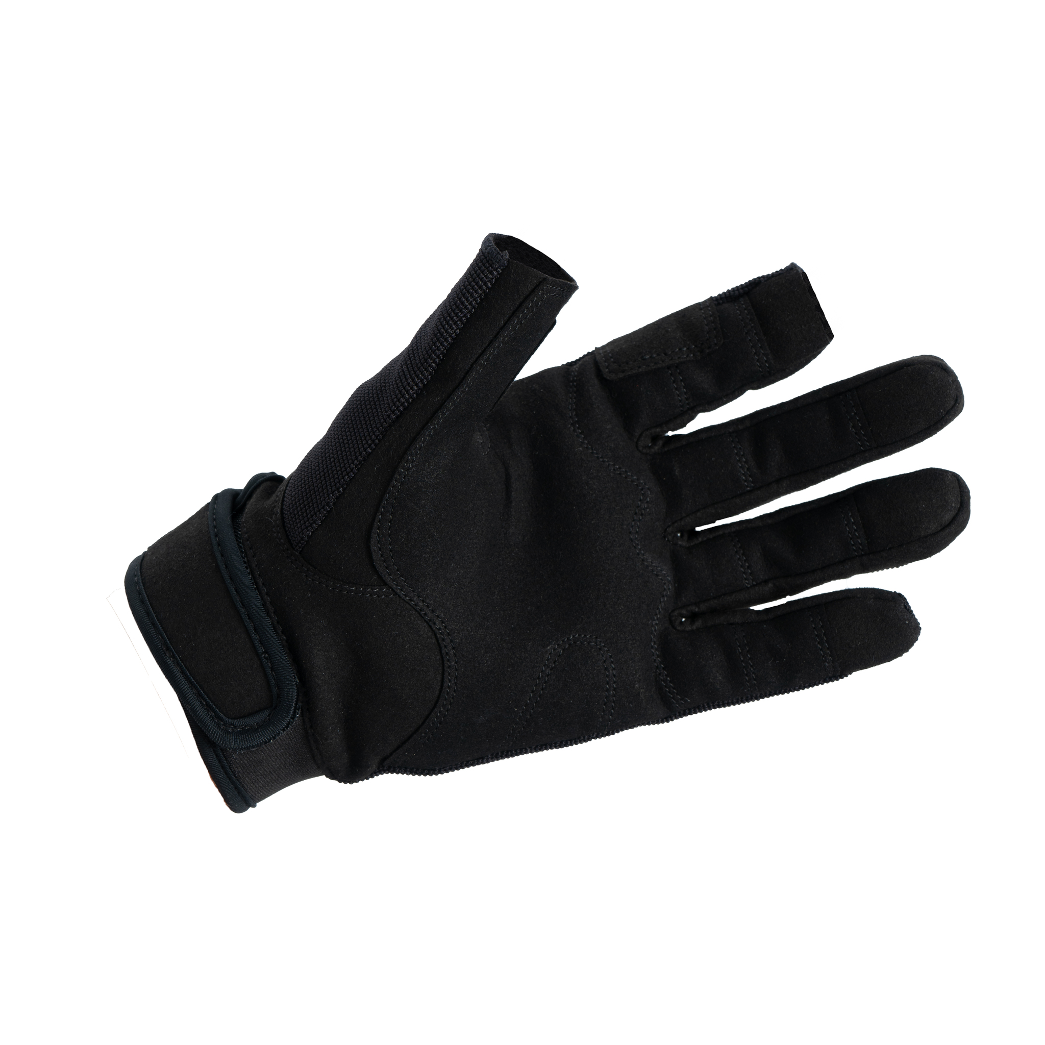 Black sailing gloves with reinforced palm and short-finger construction