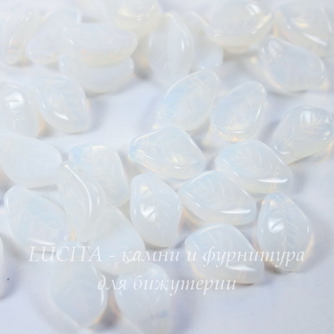 Бусина Wavy Leaf Листик, 14х9 мм, опалово-белая