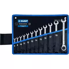 ЗУБР 12 шт, 8 - 22 мм, набор комбинированных трещоточных гаечных ключей, Профессионал (27075-H12)