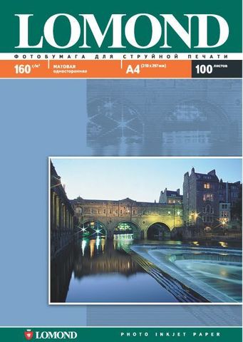 Односторонняя матовая фотобумага Lomond для струйной печати, A4, 160 г/м2, 25 листов (0102031)