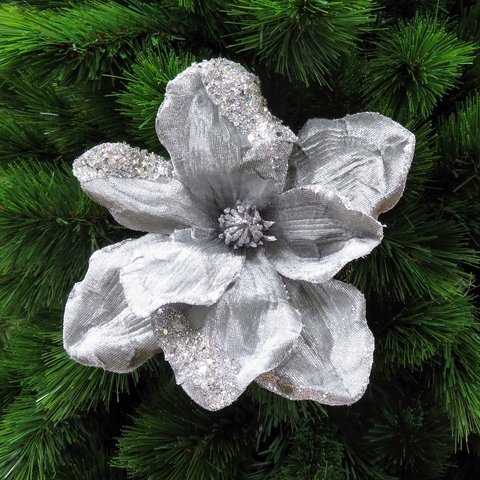 Новогодний декор House of Seasons Магнолия 23см темное серебро на клипсе