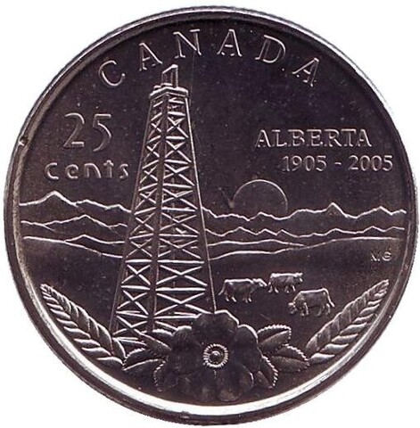 25 центов 100-летие провинции Альберта 2005 год UNC