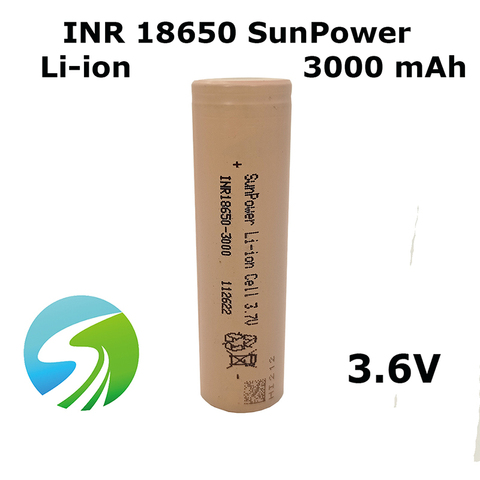 SunPower INR 18650 аккумуляторные батареи 3000 мАh, 3,6 V