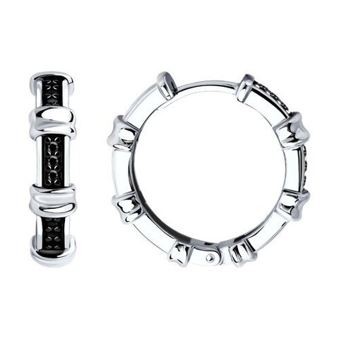 Серьги-конго из серебра 925 пробы с черными фианитами