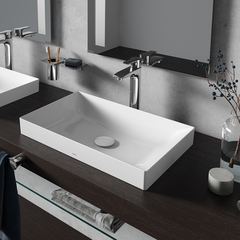 TOTO NEOREST Раковина 600x380x137(70) мм, полувстраиваемая, без отв. под смесит, с переливом, CeFiONtect, LinearCeram цвет: белый (без арматуры слива) L4716RE#XW фото