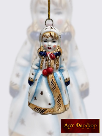 Елочная игрушка Девочка с помпонами голубая