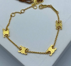 Браслет цепочка CELINE тонкий с подвесками лого в позолоте lux