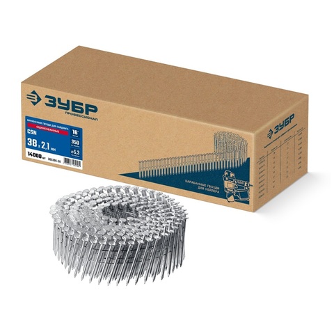 ЗУБР CSN 38 х 2.1 мм, барабанные гвозди для сайдинга оцинкованные, 14000 шт (305386-38)
