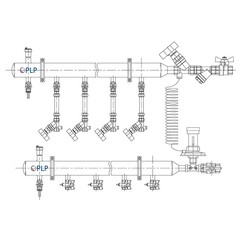 Узел коллекторный для отопления этажный с правым подключением на 4 выхода PLP УКЭО-П-25-Р25-А20-50СТ-100-4-15-Р15-ВП110-АВ-КД