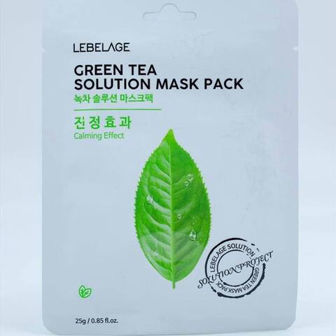 LEBELAGE Маска для лица тканевая ЭКСТРАКТ ЗЕЛЕНОГО ЧАЯ Green Tea Solution Mask Pack, 25 гр