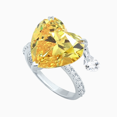 Серебряное кольцо с желтым фабулитом (Fancy Vivid Yellow) огранки сердце с подвеской.