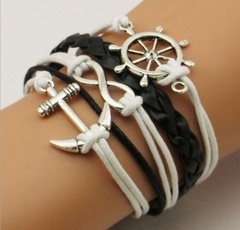 Купить Браслет темно-коричневый-белый с якорем и штурвалом в Магазине тельняшек