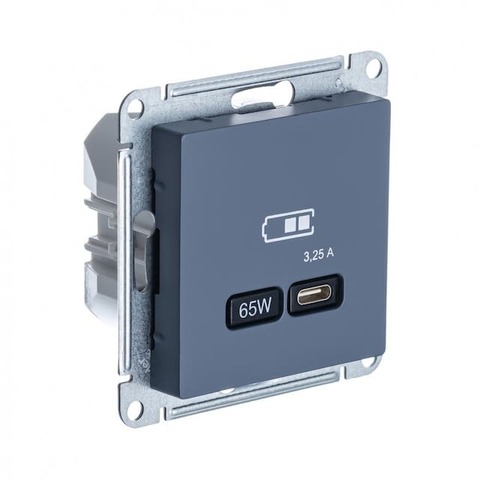 Розетка зарядное устройство USB разъём тип - C 65 Вт c протоколом QC, PD. Цвет Грифель. Schneider Electric AtlasDesign. ATN000727