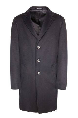 Классическое иссиня-чёрное пальто из натуральной шерсти с поясом
