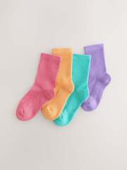 Носки хлопковые для девочки Next AT4-455, 4 шт., Оранжевый, Сиреневый, Розовый