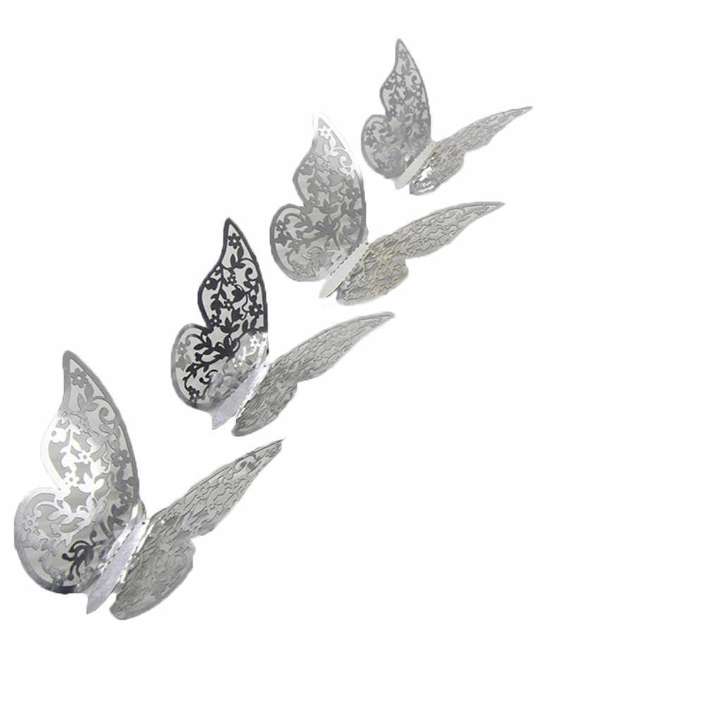 Наклейки Бабочки №3 12 шт бумага серебро, Размер: 8 см-4 шт, 10 см-4 шт, 12 см-4 шт.