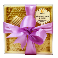Натуральный мед в сотах HoneyForYou в подарочном оформлении с лавандовой лентой, 350 г