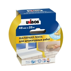 Unibob Малярная лента для штукатурных работ, желтая, 90008, 48 мм х 25 м