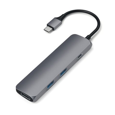 USB адаптер Satechi Slim Aluminum USB-C Multi-Port Adapter с USB-C зарядкой, серый космос