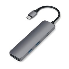 USB адаптер Satechi Slim Aluminum USB-C Multi-Port Adapter с USB-C зарядкой, серый космос