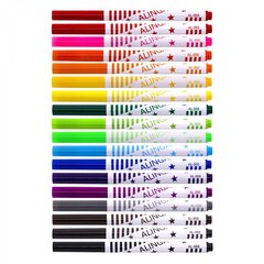 
          Фломастеры, 18 цв, Alingar, смываемые чернила, корпус круглый, "Зебра", вентилируемый колпачок, ПВХ упаковка, европодвес