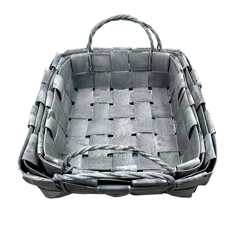 Корзина плетеная с ручкой (секвойя серая), Квадрат, D=21*21 см, H=8 см, 1 шт.