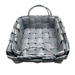 Корзина плетеная с ручкой (секвойя серая), Квадрат, D=21*21 см, H=8 см, 1 шт.