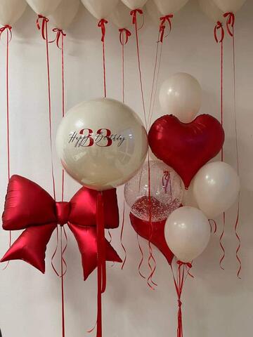 Большой бежевый шар набор красный бант Новосибирск | Wonderball-project.ru