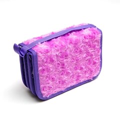 Пенал 3 отделения Alingar, искусственный мех, молния, 120 х 190 мм, "Fur roses", микс (розовый, голубой, фиолетовый, св-розовый)