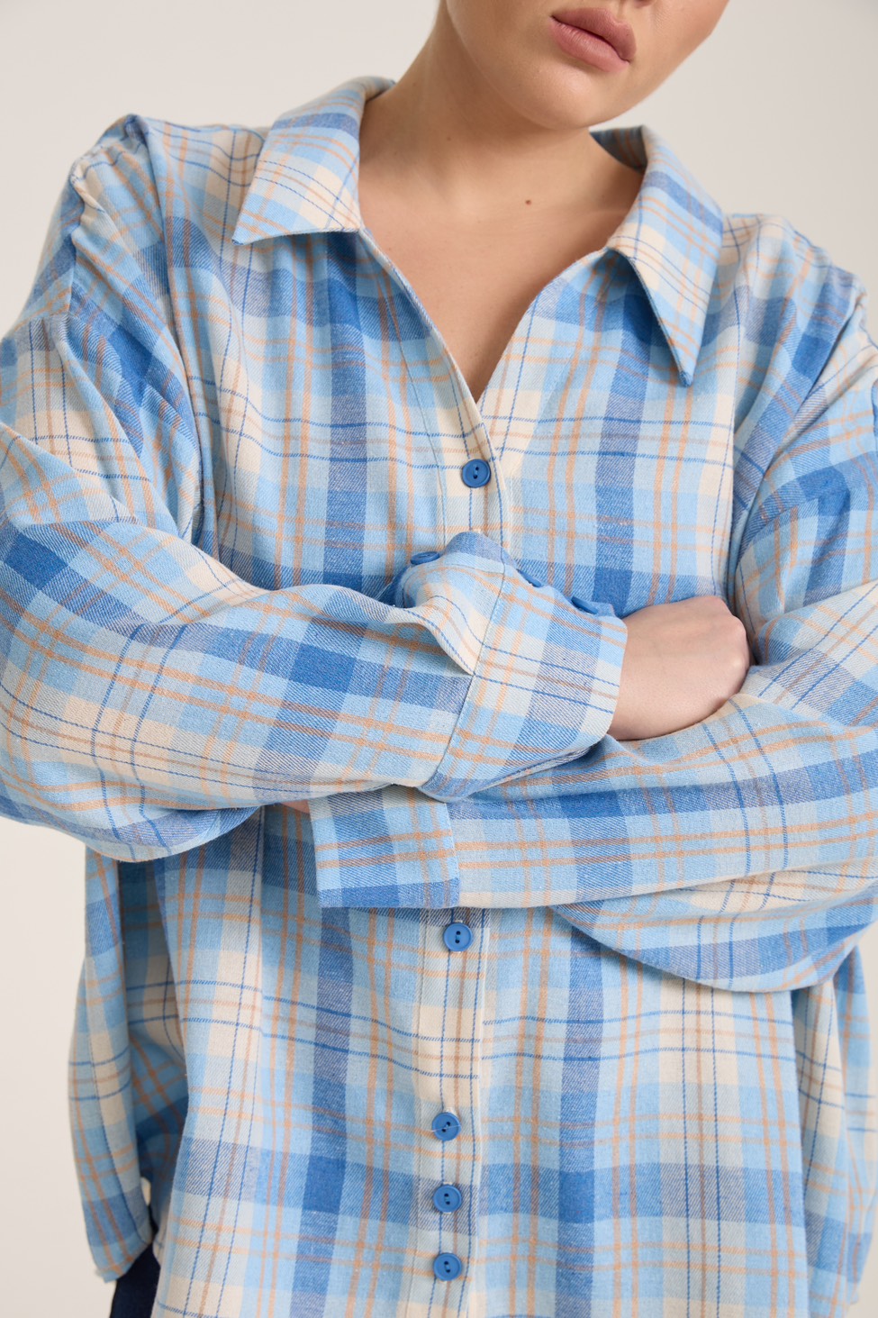 Рубашка в клетку оверсайз, голубой