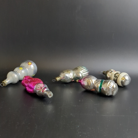 Ёлочные игрушки набор из 5 разных космонавт, снеговик, алладин, медбрат и качачок, стекло, роспись, узоры, подвесные, винтаж СССР 1960-1990 гг