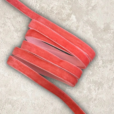 Лента бархатная 1 см  коралловый №15 (1метр)