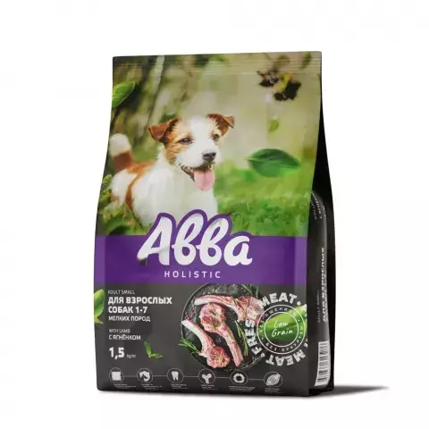 ABBA Сухой корм на основе свежего мяса для взрослых собак мелких пород, с ягненком 1,5 кг