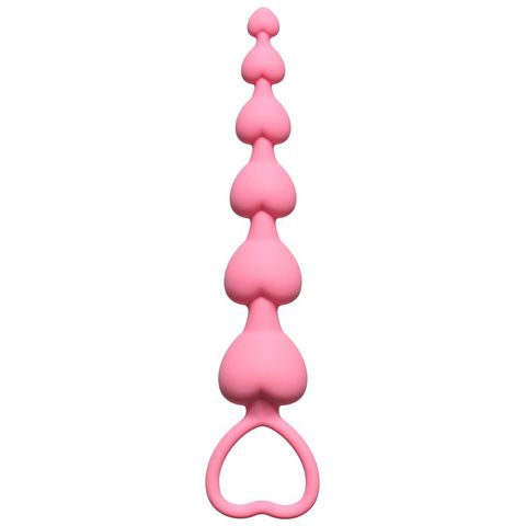 Розовая анальная цепочка Heart's Beads Pink - 18 см.