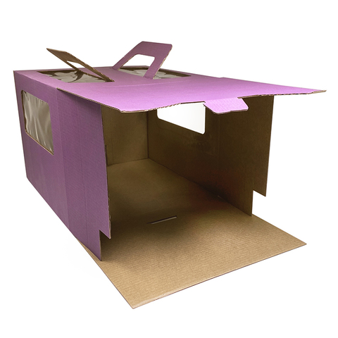 Коробка для торта 24*24*20 см, Фиолетовая, с ручками и окнами