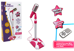 Микрофон на подставке  розовый с мп3 с подключ, размер 43*21