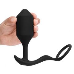 Черная анальная вибропробка с эрекционным кольцом Vibrating Snug & Tug XL - 