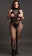 Кэтсьюит с доступом High Neck Fishnet And Lace Bodystocking - 