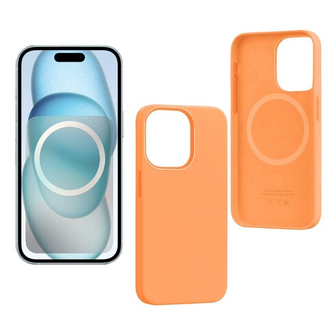 Силиконовый чехол (MagSafe + анимация NFC) Silicon Case для iPhone 15 Pro (6.1") (Апельсиновый сорбет) с магнитом Premium