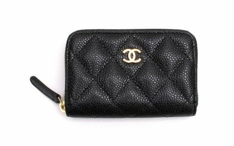 Женский кошелек для карт и монет Chanel на молнии черный