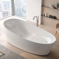 TOTO NEOREST Ванна 2200x1050x780 мм, отдельностоящая, со сливом-перел, подгол.с сифоном,с гидро- и аэромасс.,с эффектом невесомости, цвет: белый PJYD2200PWEE#GW фото