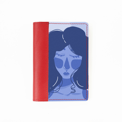 Обложка на паспорт комбинированная "Синяя девушка", красная белая вставка