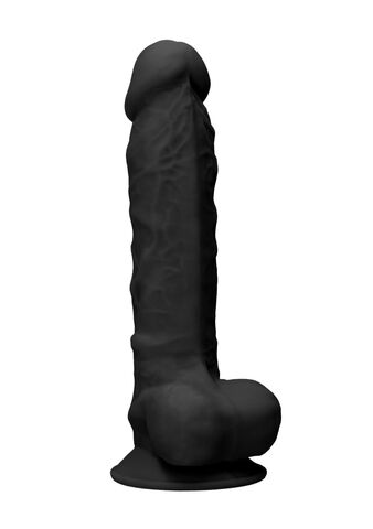 Черный фаллоимитатор Realistic Cock With Scrotum - 22,8 см. - Shots Media BV RealRock REA077BLK