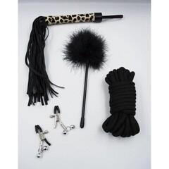 Фетиш набор Wild cat ( бондаж, зажимы, тиклер, наручники, оковы для ног, стек, ошейник, флоггер, кляп, маска)