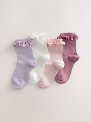 Носки хлопковые с рюшами для девочки Next E88-932, 4 шт., Розовый, Белый, Сиреневый
