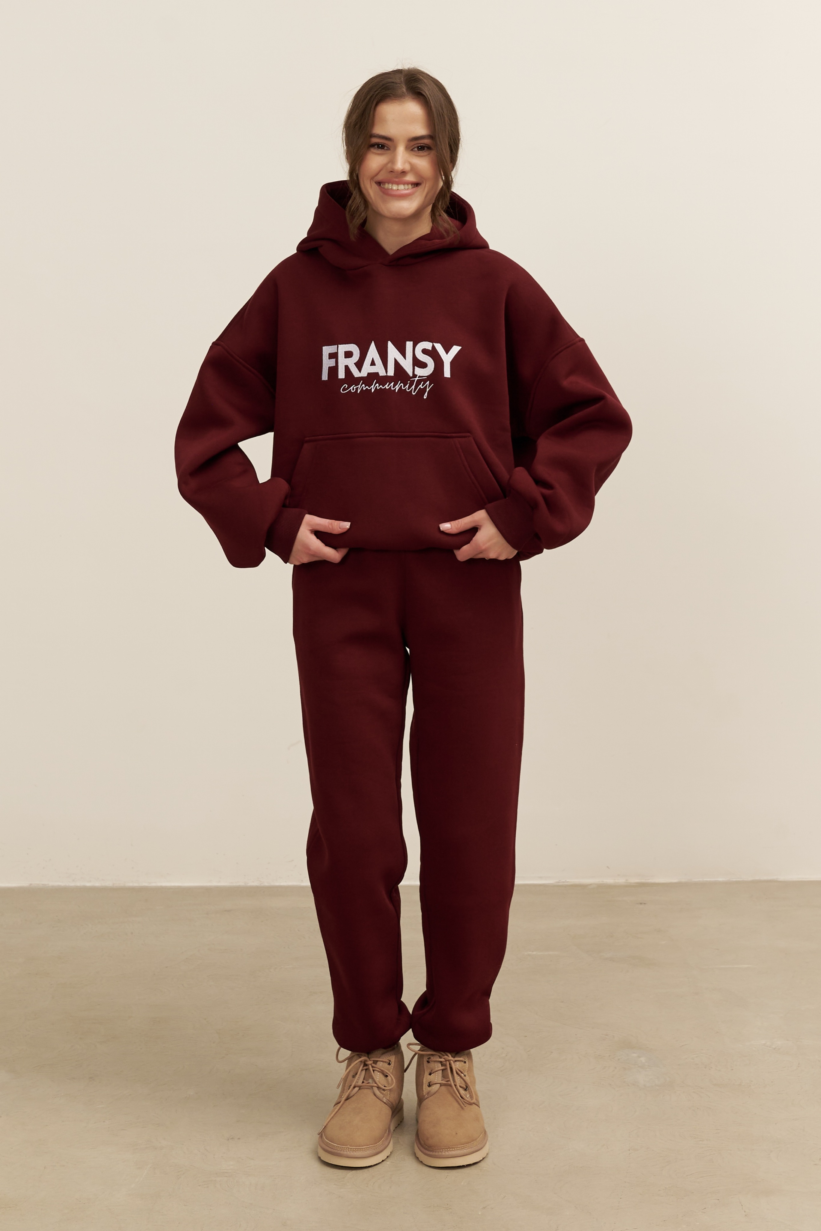 Худи 02 FRANSY COMMUNITY, с начесом, бордовое