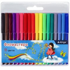 
          Фломастеры, 18 цв, Alingar, смываемые чернила, корпус круглый, "Сердца", вентилируемый колпачок, упаковка ПВХ, европодвес